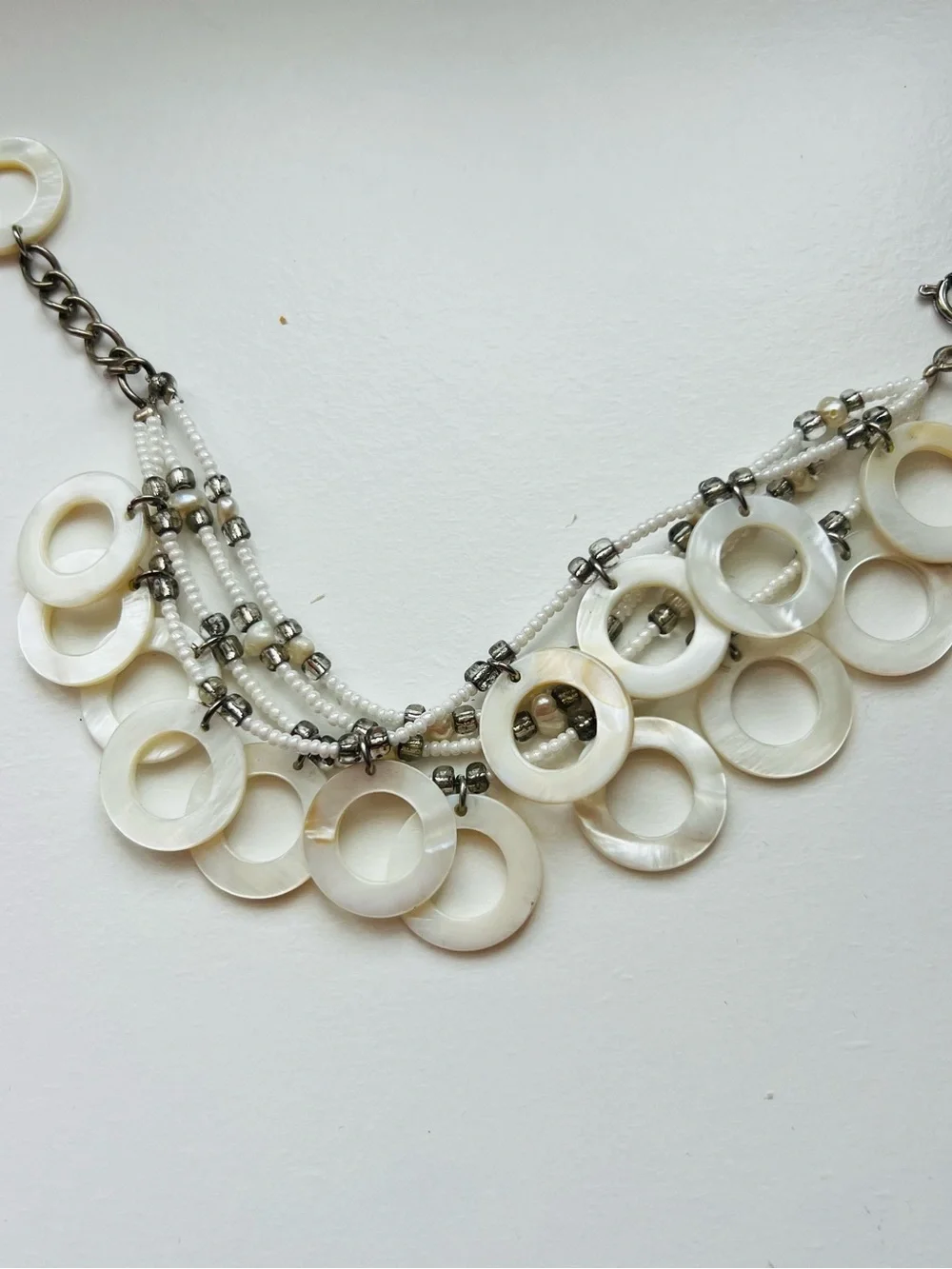 Handmade White Mother-of-Pearl Multi-Row Statement Bracelet